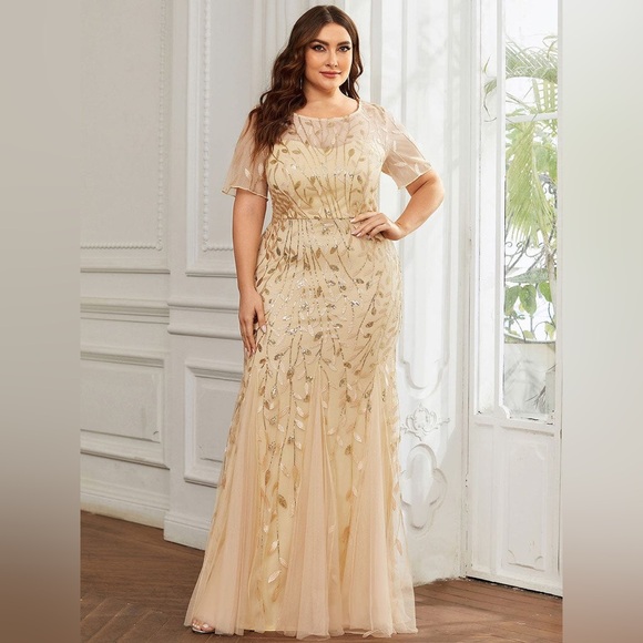 Ever Pretty Ivy Floral Sequin Maxi Fishtail Tulle Prom Dress with Short Sleeve - Picture 12 of 16